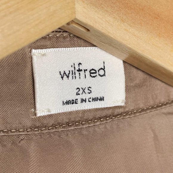 Wilfred Aritzia Gold Shimmer Tan Button Up Top Blouse Tie Cognac 2XS Cupro - Picture 4 of 16